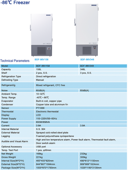 Vertical Minus 86 c ultra Low Temperature Freezer